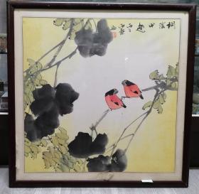 江苏画家雨桑花乌图之一，桐阴小趣54X54.上世纪90年代作品。