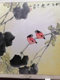 江苏画家雨桑花乌图之一，桐阴小趣54X54.上世纪90年代作品。