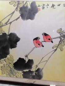 江苏画家雨桑花乌图之一，桐阴小趣54X54.上世纪90年代作品。