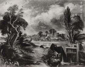 【大英博物馆藏画】1832年英国风景"康斯特勃"作品系列美柔汀铜版画《流连在萨福克郡》—英国皇家美术学院院士“约翰・康斯特勃(John Constable,1776—1837)”作品 雕刻：David Lucas 尺寸42x29cm 高档美柔汀铜版画 大英博物馆收藏编号：1913,0524.326.16（官网可查）