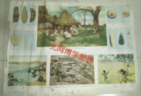 中国历史挂图(古代史部分)第一辑：1958年②新石器时代的定居生活.③细石器文化.⑥原始公社总结图新石器时代.⑦商代的青铜器.⑧商代的甲骨文.⑨商王的坟墓遗址.⑩西周青铜器反映的社会情况.11战国时期的铁器。共八张(售出不余退货)