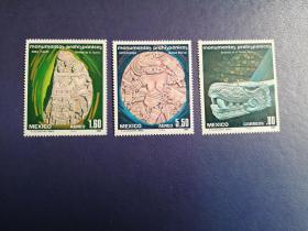 外国邮票   墨西哥邮票 前哥伦布时期石雕艺术一组 3全
（无邮戳新票)