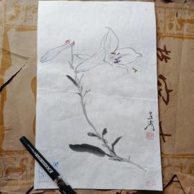 王师颉人物画一张（43*32cm） 雪涛花鸟画一张（30*19cm）  均为木版水印 馆藏有图章 如图 所示  两张合售