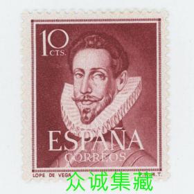 ^@^ 外国 西班牙邮票 1951年 著名作家 剧作家维加 人物 新1枚