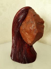 《印第安人》，潮州蜡石，配头发木雕座，尺寸含底座