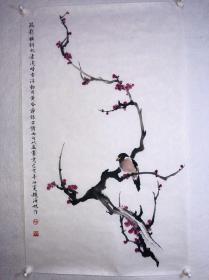 著名画家【霍春阳】大师入室弟子【赵海旭】2.8平尺，四尺三开作品【梅花小鸟图】有视频合影，保真收藏！