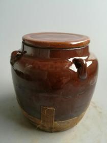 明清老窑瓷红釉四系罐