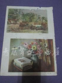 杂志内页两面画一张：小景（赵胜初 作），案头（蔡上国 作），拆墙人语 漫画（张文元 作），花匠（张文元 作）