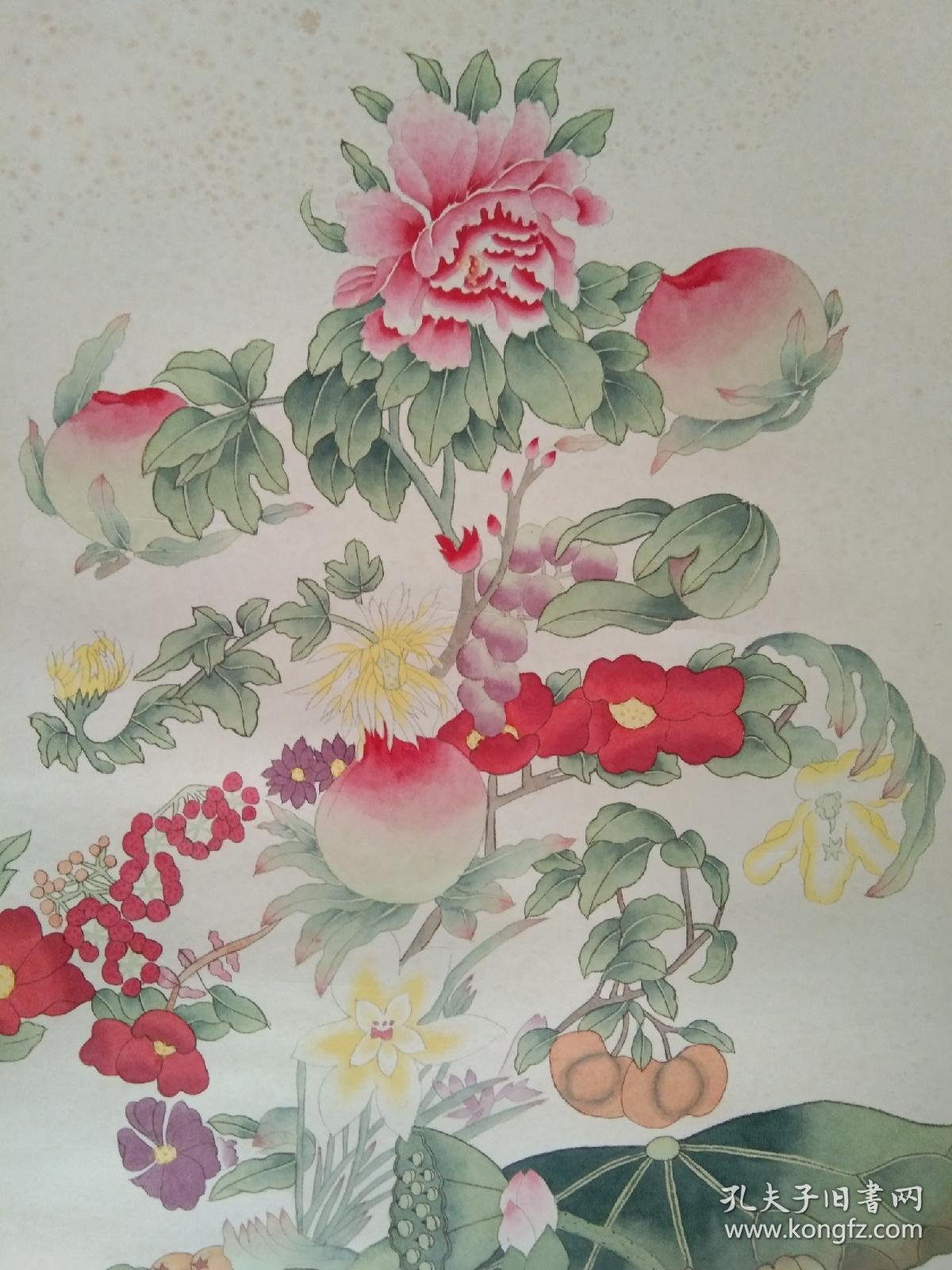 浩然斋集书画之一百零八:南京著名画家 吴秋江 精美工笔花鸟画《群芳献寿图》