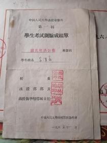 同一人:1955年中国人民大学毕业证书,1961年北京电视大学毕业证书,1958年一机部下放奖状,1955年中国人民大学第一届学生考试成绩单,1958年奖状1张,带履历表