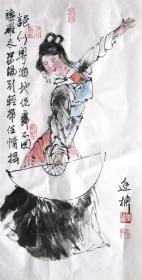 陆廷栋 歌舞情摇人物小中堂 手绘国画水墨画作品