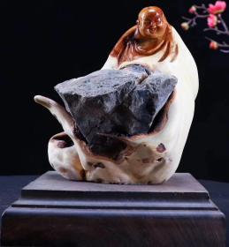 精品崖柏弥勒佛,太行崖柏双色坨坨料,天然夹石,材质干净,油性爆满,推荐收藏长14宽14高17重3斤