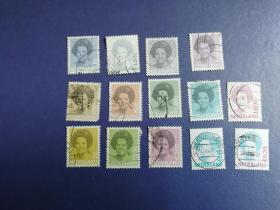 外国邮票    荷兰邮票   女王邮票  14枚（信销 ）