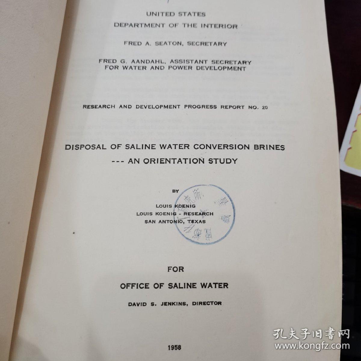 PB报告书（美国政府研究报告）disposal of saline water conversion brines an orientation study（P3426）