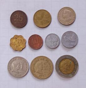 菲律宾钱币 10枚硬币旧品