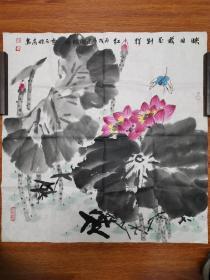 罗晓东 花卉画 荷花画 字画 国画 纯手绘 斗方 作品