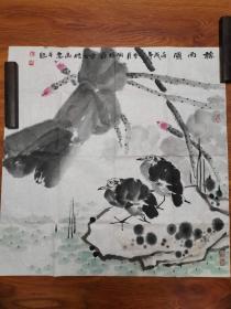 罗晓东写意花鸟字画水墨荷花国画荷叶图作品斗方