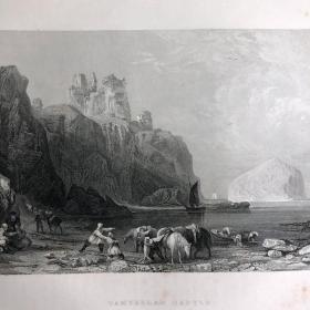 「泰姆塔兰城堡」托马斯·阿罗姆[绘] R. Sands[刻] 1836年 阿罗姆绘苏格兰钢版画 尺寸36.5*20.5厘米 /Almsct007