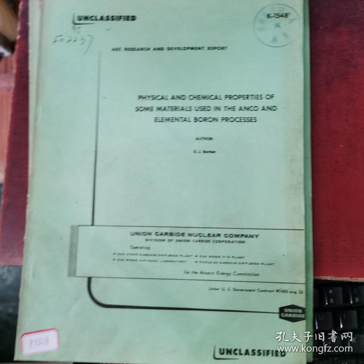 PB报告书（美国政府研究报告） physical and chemical properties of somematerials used in the anco and elemental boron processes（P3506）
