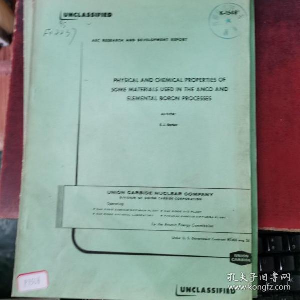 PB报告书（美国政府研究报告） physical and chemical properties of somematerials used in the anco and elemental boron processes（P3506）