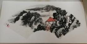 画家耿庆林老师手绘墨彩山水作品（卡纸画片48）尺寸66公分×33公分