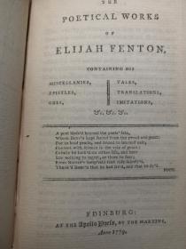 1779年  THE POETICAL WORKS OF SIR JOHN DENHAM  和  THE POETICAL WORKS OF ELIJAH FENTON 合订本  含精美藏书票