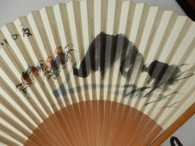 雅致日扇-怀袖雅物A-007：昭和期精工和纸手工玉竹多骨【夏扇】一把！薄纸扇面做工精致！【一面螃蟹水墨画图案，另面空白，空白面书画均可用】，扇轴带孔可自配扇坠！长度22cm！排口宽度1cm!