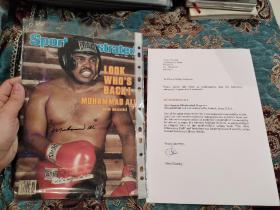 【签名本】拳王 穆罕默德·阿里（1942—2016）签名杂志，附证明信（签在体育周刊《体育画报Sports Illustrated》1980年4月14日一期封面，阿里为本期封面人物）