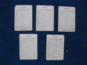 1982年电影明星年历卡5张（刘晓庆、王馥荔、赵娜、张晓磊、杨虹）
