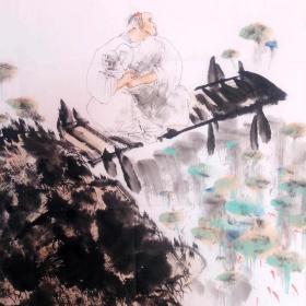 王明明人物画《观鱼图》，68×68