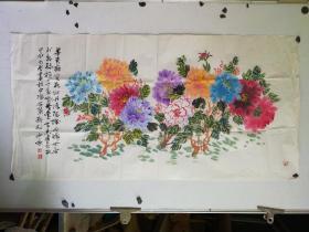 上海著名老画家 沈仲康 花卉横幅，大尺幅 136x68 品相稍差 保真