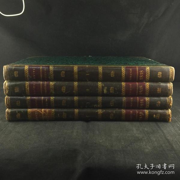 意大利原文1818年《DIVINA COMMEDIA》全四册    4开精装巨册（50*34*3.2）大张原版钢版画插图超多