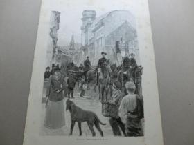 【百元包邮】《送行的队伍》（Das Komitat）1893年 木刻版画 木口木刻 纸张尺寸约41×29厘米 （编号M003379)
