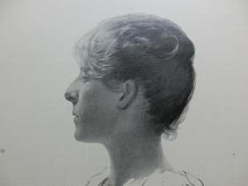 【百元包邮】《画家妻子像》（Portrait meiner Frau）1893年 木刻版画 木口木刻 纸张尺寸约41×29厘米 （编号M003370)