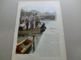 【百元包邮】《渡船，码头》（Am Landeplatz der Dampfschiffe）1893年 木刻版画 木口木刻 纸张尺寸约41×29厘米 （编号M003396)