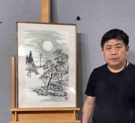 陆勤山（剑一）山水画（黑龙江美协、中国冰雪画院副院长）檀香实木榫卯结构画框