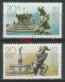 德国邮票 东德 1989年 全国邮展 喷泉与雕塑 2全新 DD