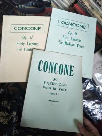 外文音乐书：CONCONE Op.9 Fifty Lessons/CONCONE Op.17 Fifty Lessons/CONCONE Op30,三本合售