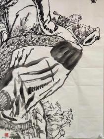 黄土画派创始人【刘文西】精品人物速写《陕北牧羊老人》一幅，带刘文西专用信封，四尺整纸，68厘米//136厘米