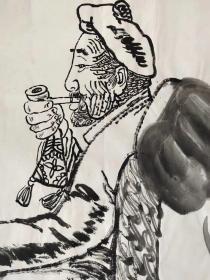 黄土画派创始人【刘文西】精品人物速写《陕北牧羊老人》一幅，带刘文西专用信封，四尺整纸，68厘米//136厘米