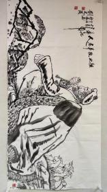 黄土画派创始人【刘文西】精品人物速写《陕北牧羊老人》一幅，带刘文西专用信封，四尺整纸，68厘米//136厘米