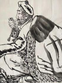 黄土画派创始人【刘文西】精品人物速写《陕北牧羊老人》一幅，带刘文西专用信封，四尺整纸，68厘米//136厘米