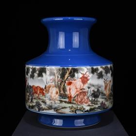 五六十代轻工部陶瓷研究所章鉴粉彩群羊图瓶