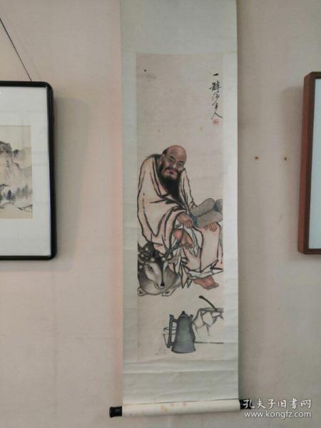 清代瑞安著名画家林纯贤人物挂轴165cm，画心111x31.5