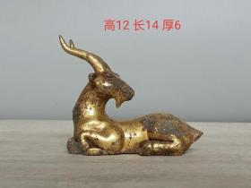汉代青铜鎏金卧羊 14X6X12