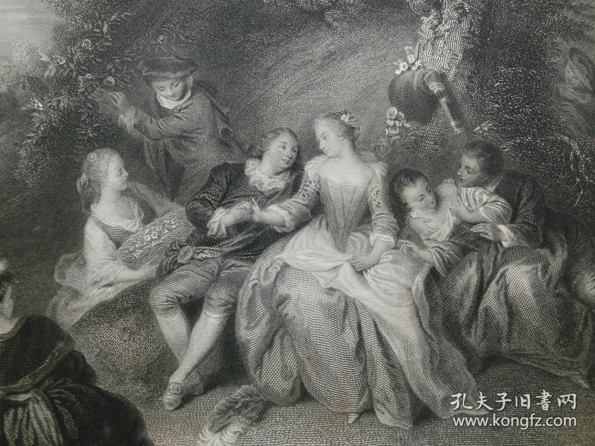 【百元包邮】《田园盛会》（A FETE CHAMPETRE）1856年 钢版画  源自《艺术日志》  纸张尺寸约32×22厘米（编号AJ0150）