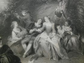 【百元包邮】《田园盛会》(A FETE CHAMPETRE)1856年 钢版画 源自《艺术日志》 纸张尺寸约32×22厘米(编号AJ0150)