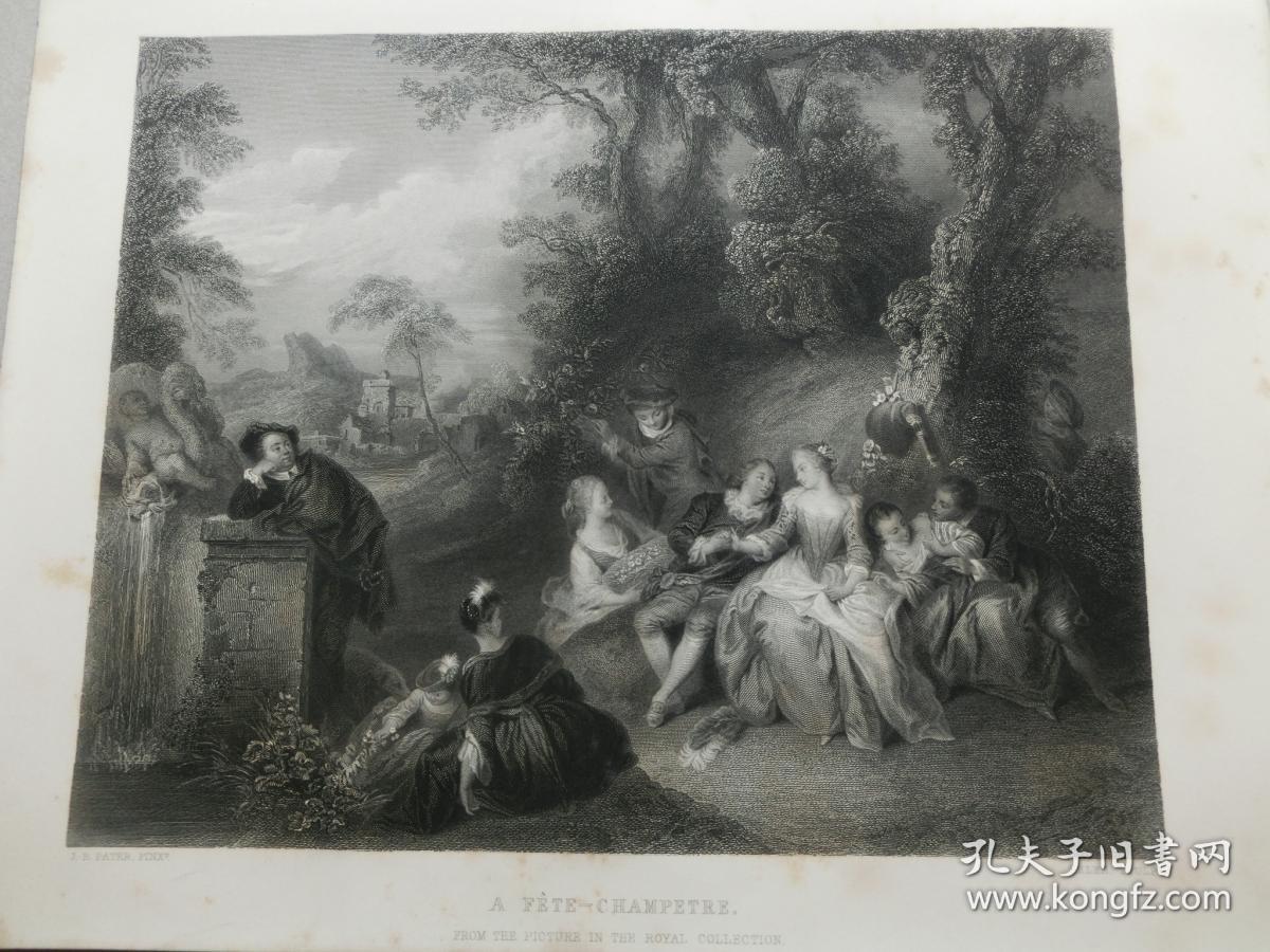 【百元包邮】《田园盛会》（A FETE CHAMPETRE）1856年 钢版画  源自《艺术日志》  纸张尺寸约32×22厘米（编号AJ0150）