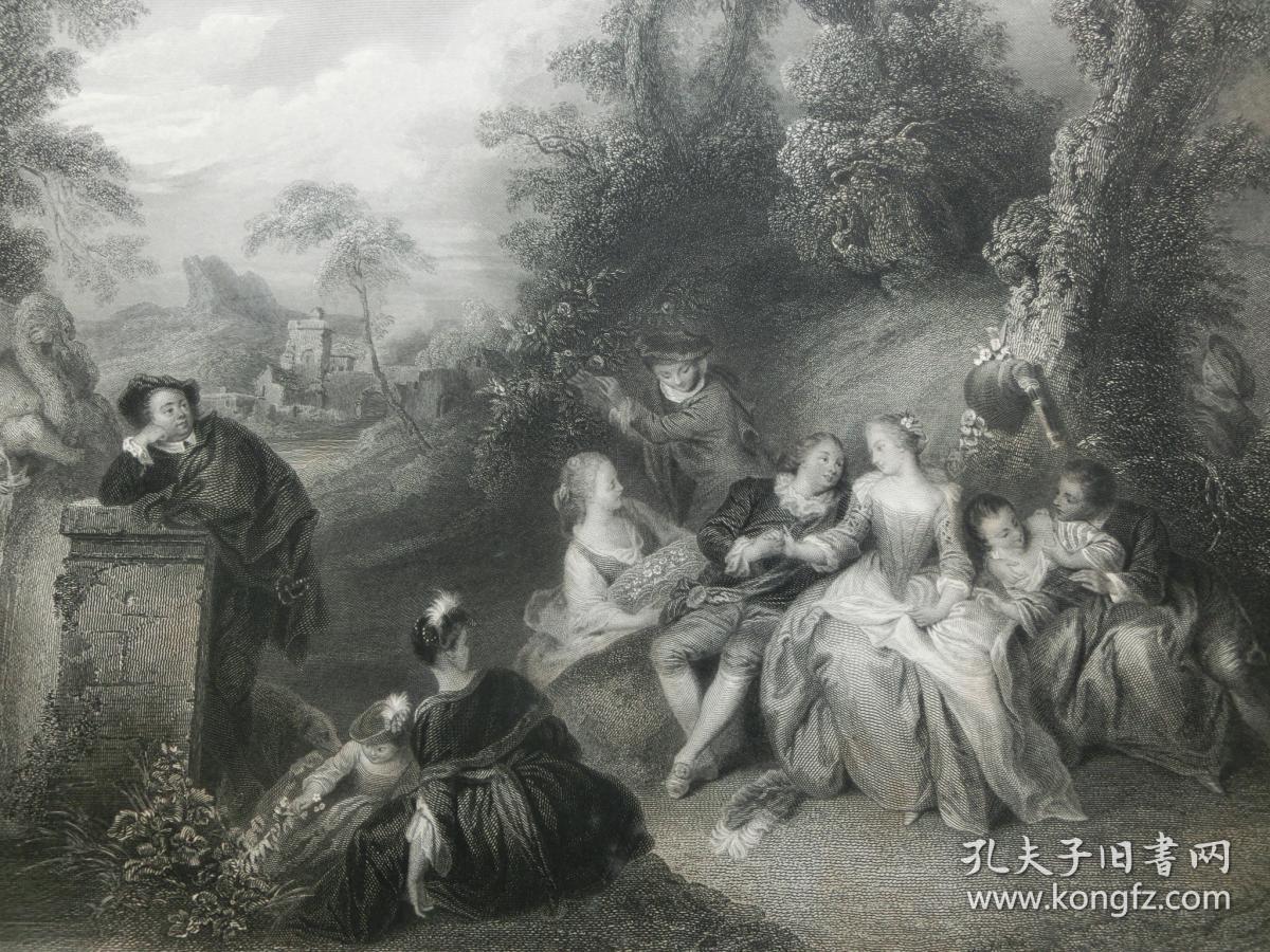 【百元包邮】《田园盛会》（A FETE CHAMPETRE）1856年 钢版画  源自《艺术日志》  纸张尺寸约32×22厘米（编号AJ0150）