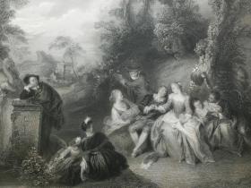 【百元包邮】《田园盛会》(A FETE CHAMPETRE)1856年 钢版画 源自《艺术日志》 纸张尺寸约32×22厘米(编号AJ0150)